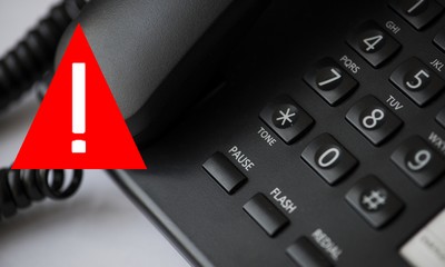 Closeup of office wired telephone